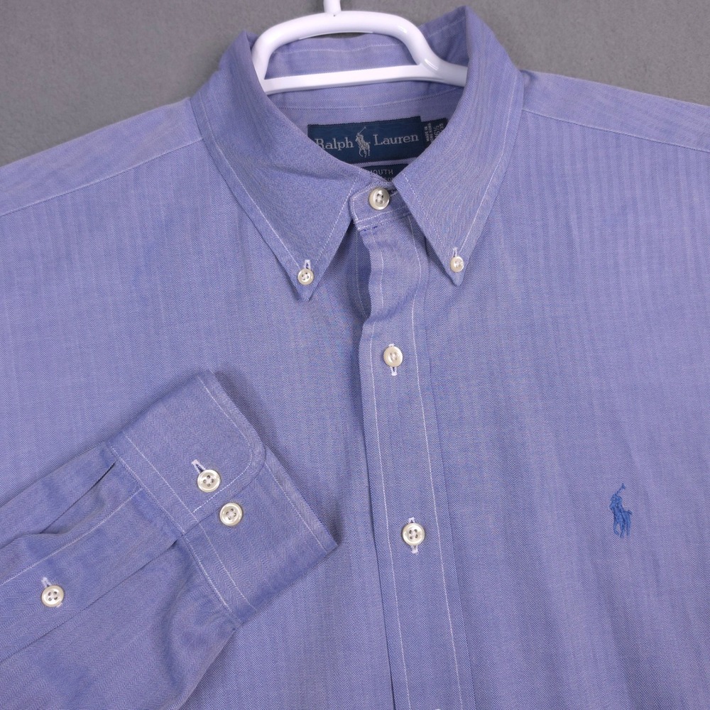 Ralph Lauren Button Down Shirt Yarmouth Blue Herringbone 16.5 34/35 Cotton
